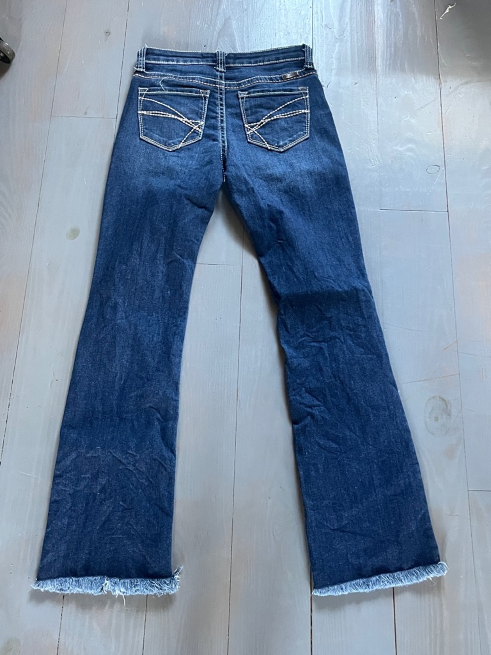 KanCan Dark Blue Curvy Bootcut Jeans with Frayed Hem Size 25